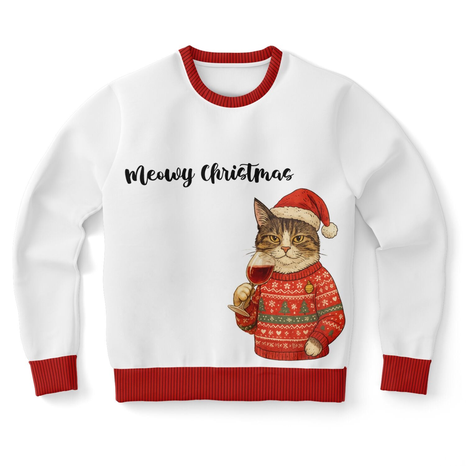 Meowy Christmas — Santa Cat w/ Wine Sweatshirt