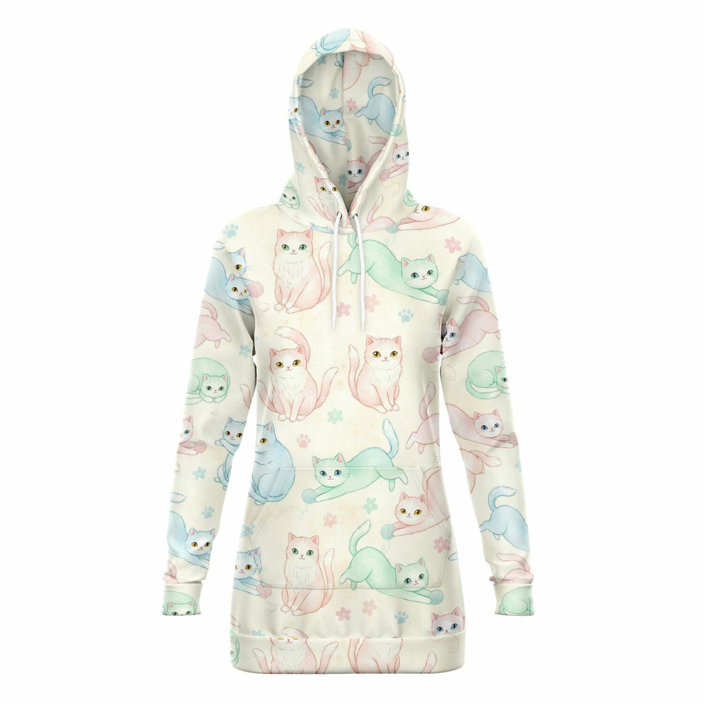 Cattickle™ Longline Hoodie — Pastel Cat Pattern copy