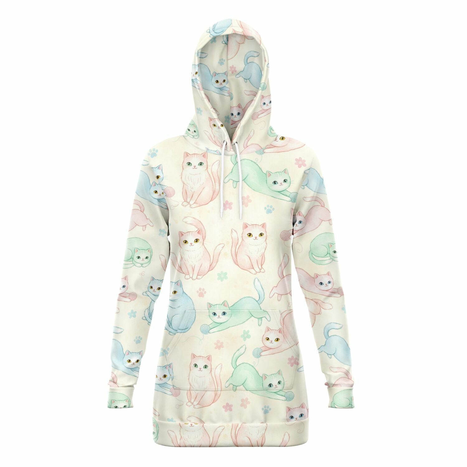 Cattickle™ Longline Hoodie — Pastel Cat Pattern copy