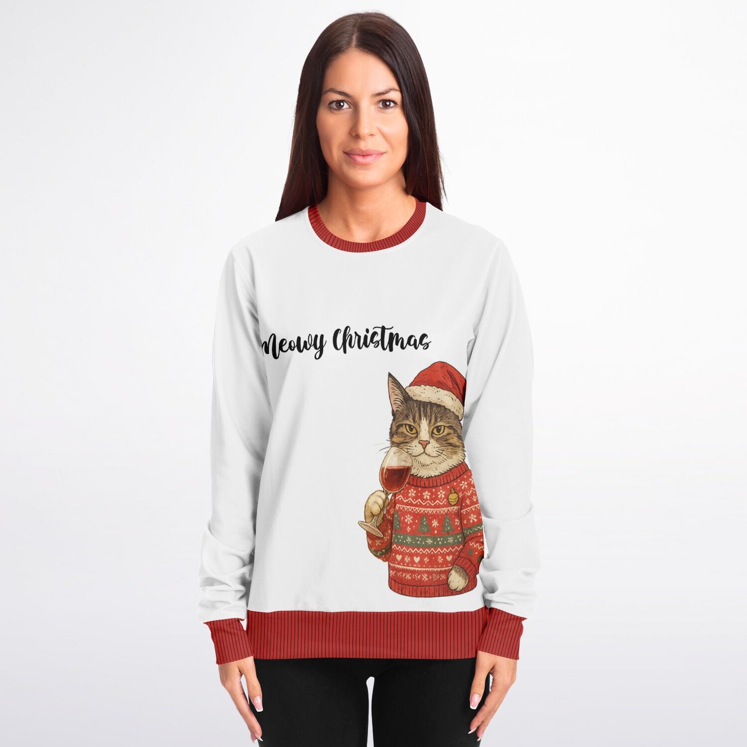 Meowy Christmas — Santa Cat w/ Wine Sweatshirt