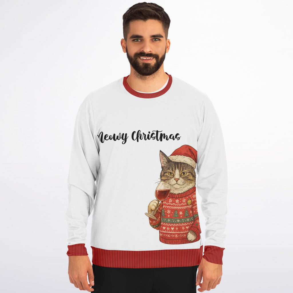 Meowy Christmas — Santa Cat w/ Wine Sweatshirt