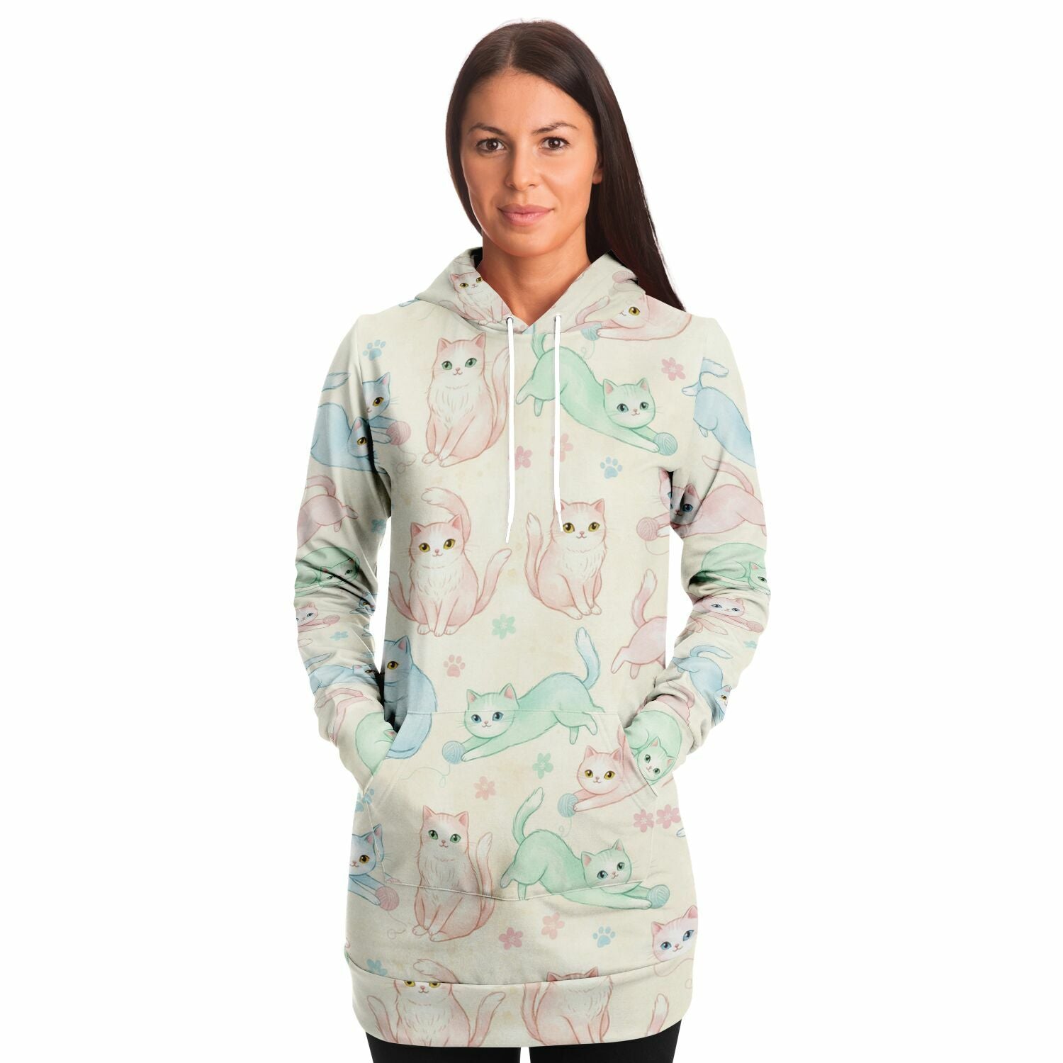 Cattickle™ Longline Hoodie — Pastel Cat Pattern copy