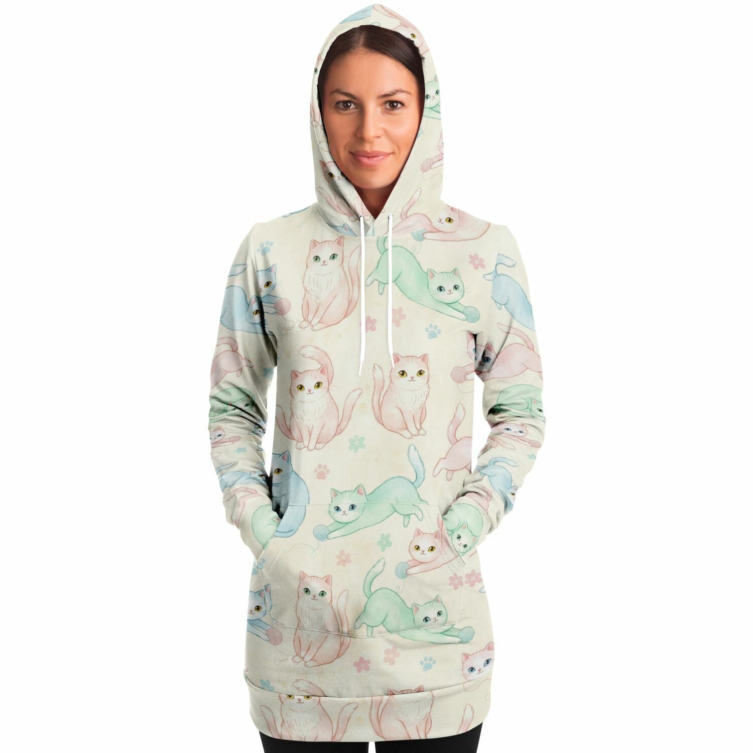 Cattickle™ Longline Hoodie — Pastel Cat Pattern copy