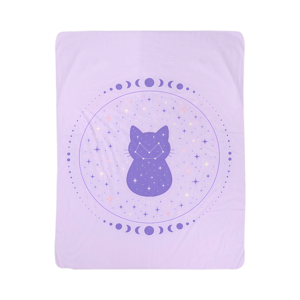Moonlit Constellation Cat — Sherpa Fleece Blanket (Lilac)