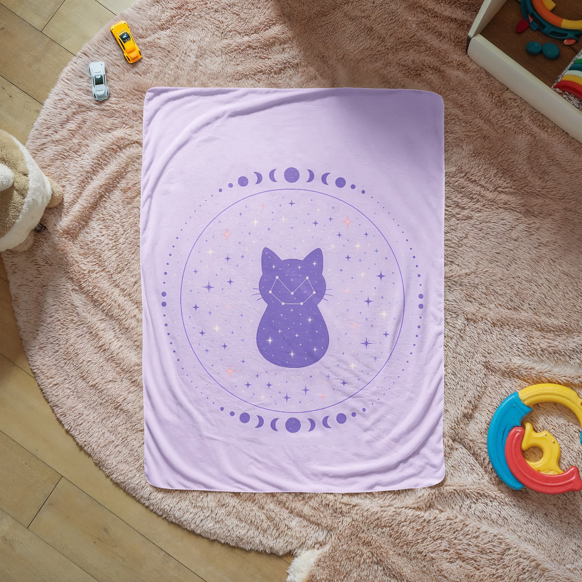 Moonlit Constellation Cat — Sherpa Fleece Blanket (Lilac)
