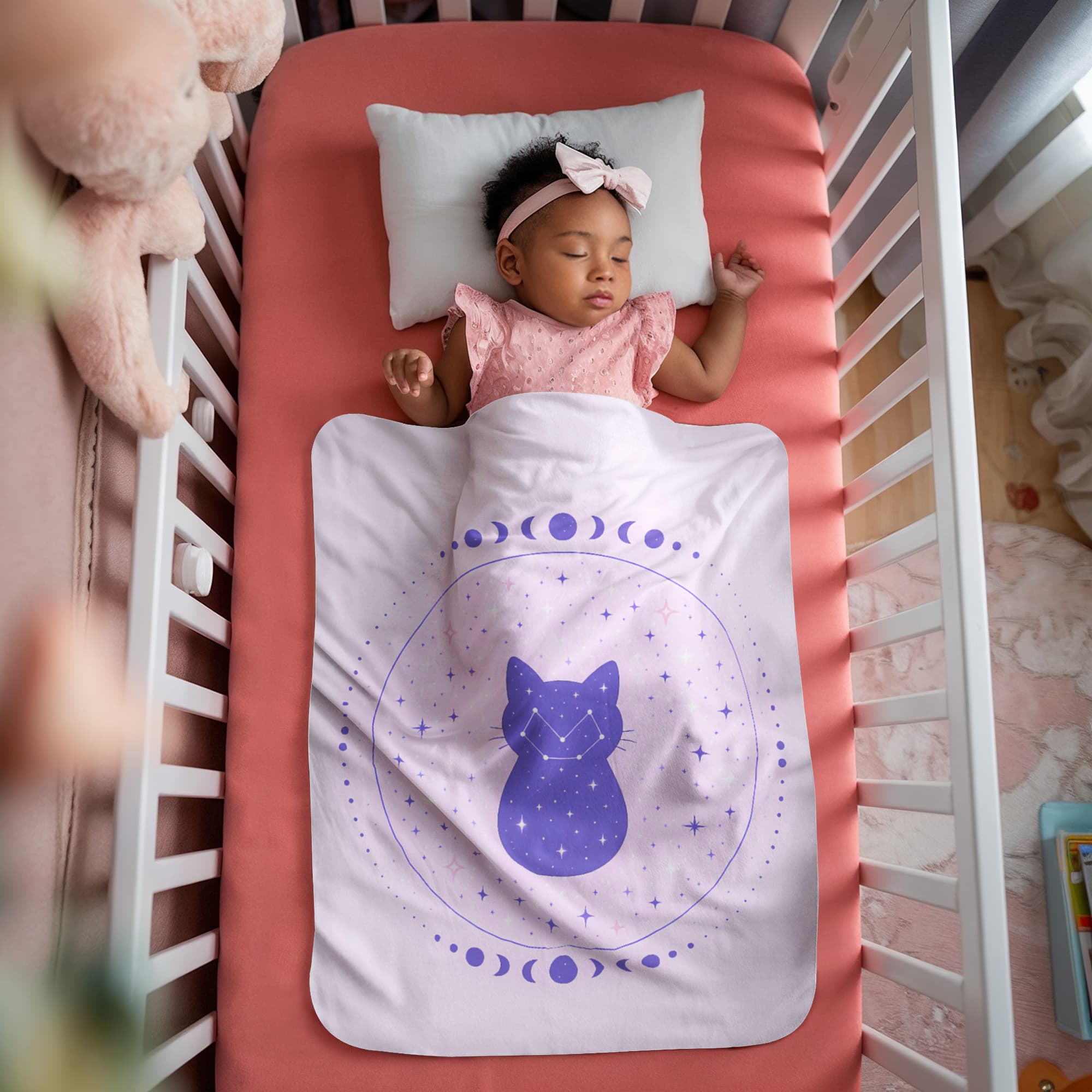 Moonlit Constellation Cat — Sherpa Fleece Blanket (Lilac)