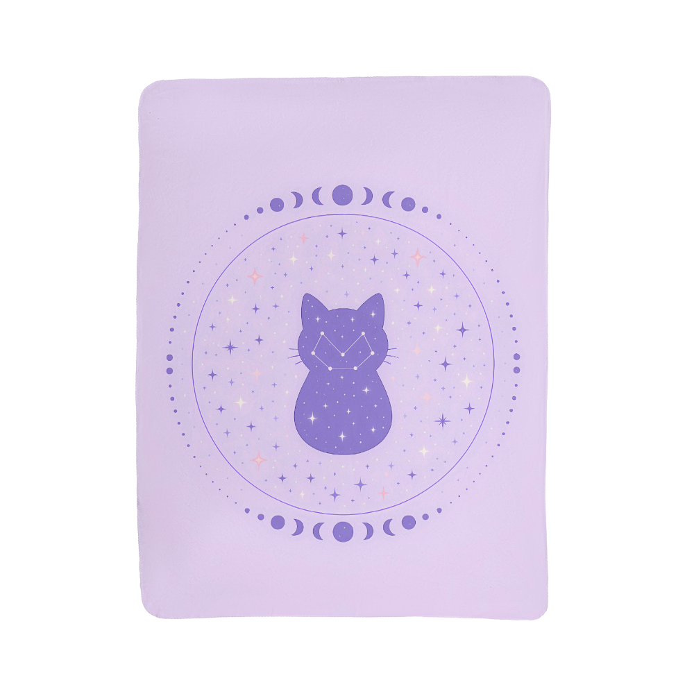 Moonlit Constellation Cat — Sherpa Fleece Blanket (Lilac)