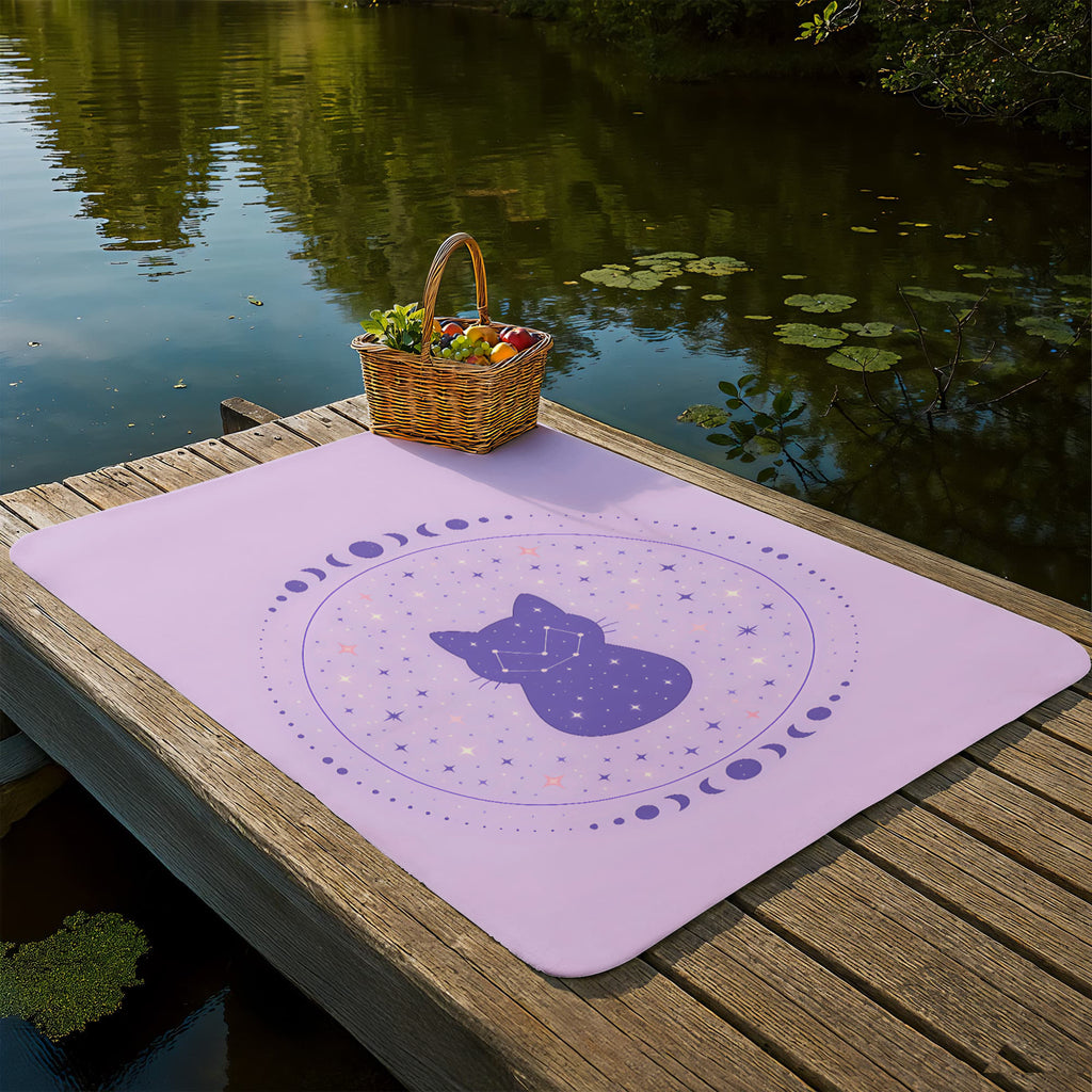 Moonlit Constellation Cat — Sherpa Fleece Blanket (Lilac)